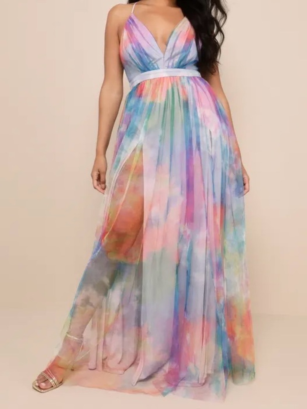 Lulus Watercolor Tie-Dye Backless Maxi Dress